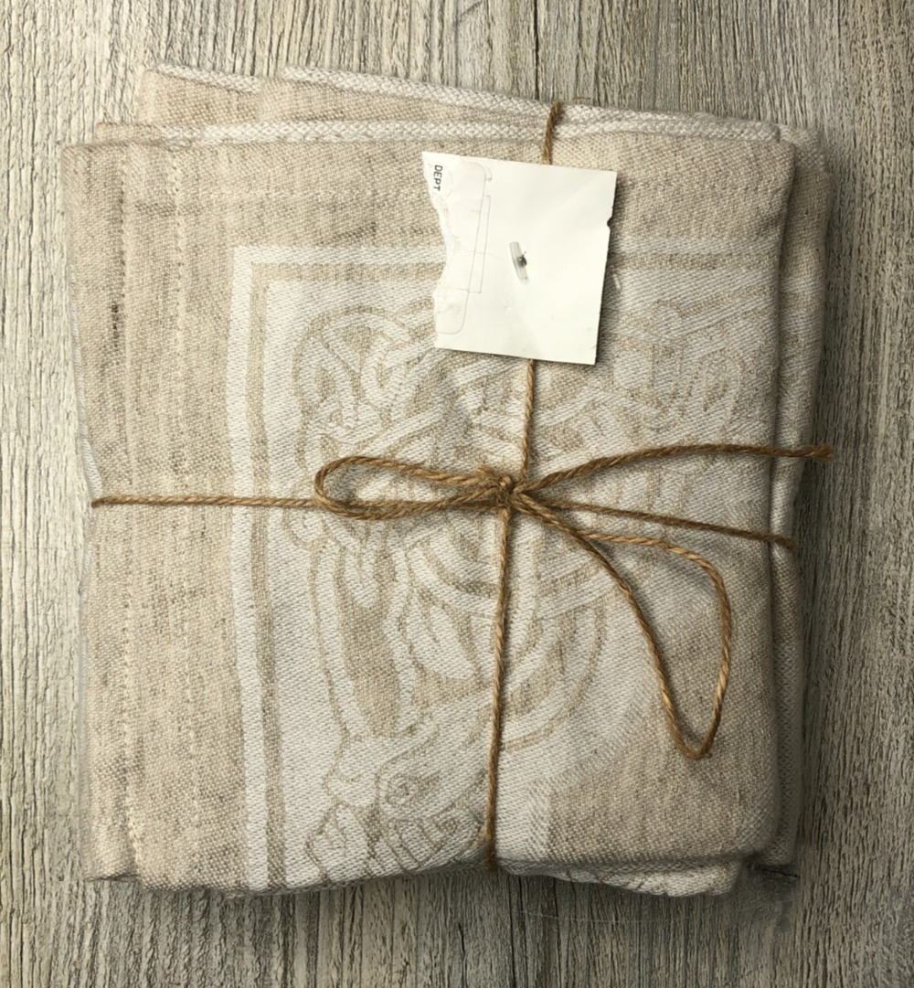 Charles Gallen Irish Linen Napkins Irish Celtic Symbol Beige & White Set of 2